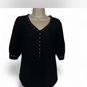 2/$20 41 Hawthorn Black Blouse with Brass Button Accents
